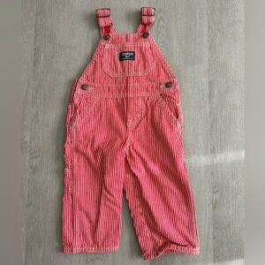 Vintage OshKosh B'Gosh Red/White Stripe Bib Denim Lined Overalls - 12 months